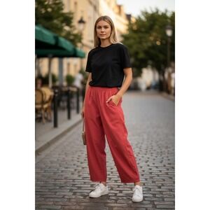 Mono B Style KP5553 Red/Rust Nylon Blend Elastic Waist Wide Leg Pants Women's M